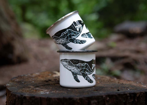 Mountain Mornings Enamel Camping Mug Little Whale