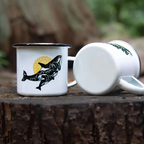 Mountain Mornings Enamel Camping Mug Orca