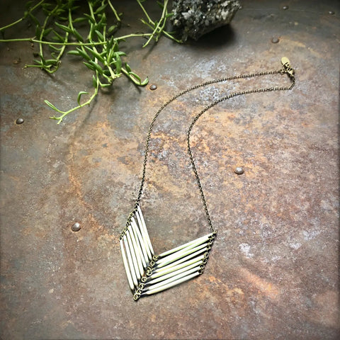 ASTALI Porcupine Quill Chevron Necklace, Black/Brown & Ivory/White