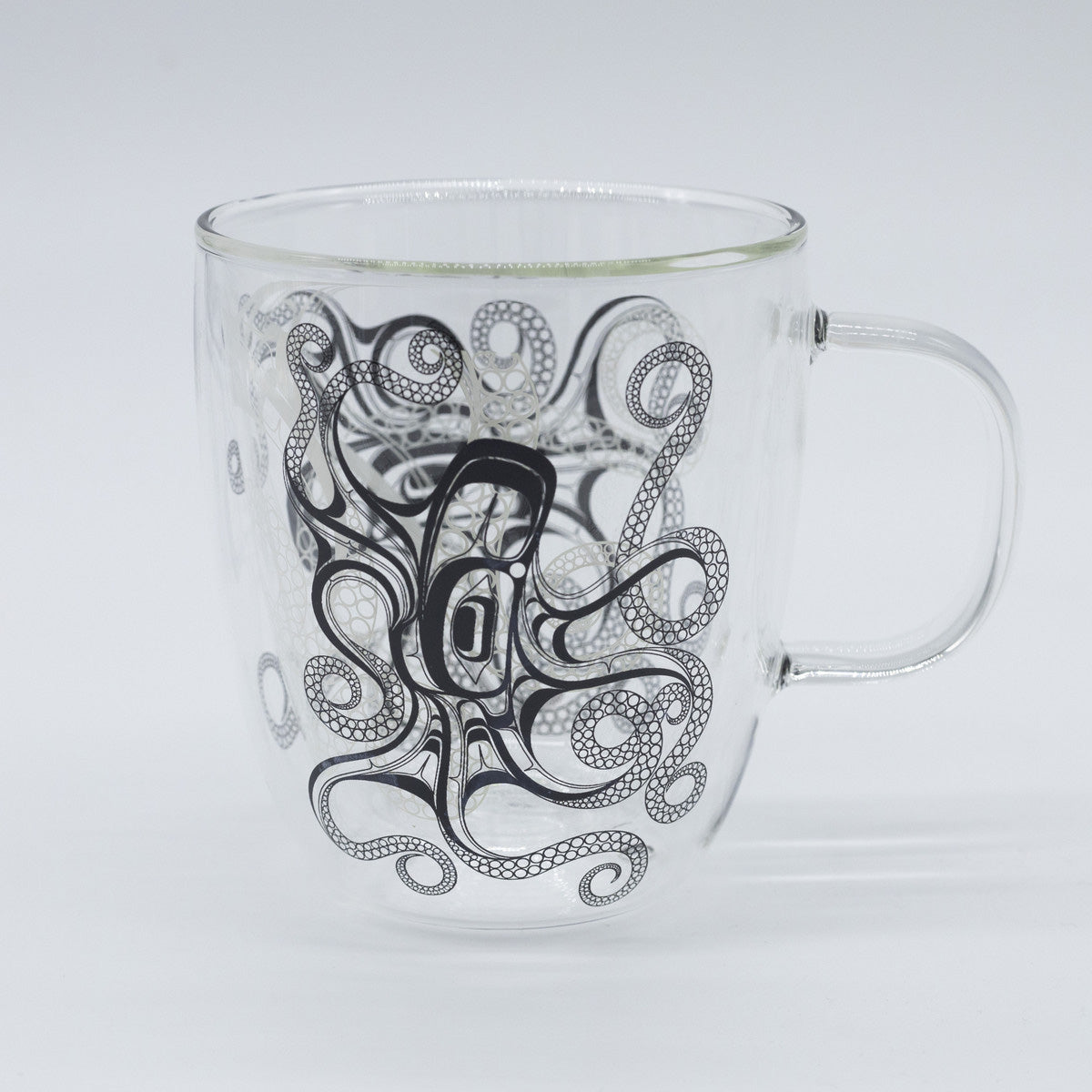 Double Walled Glass Mug-Octopus (Nuu) by Ernest Swanson