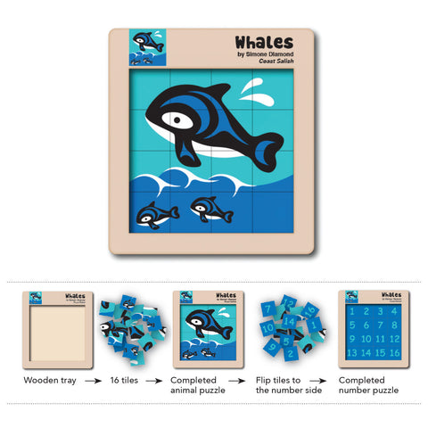 Double-Sided Wooden Tile Puzzle: Whale