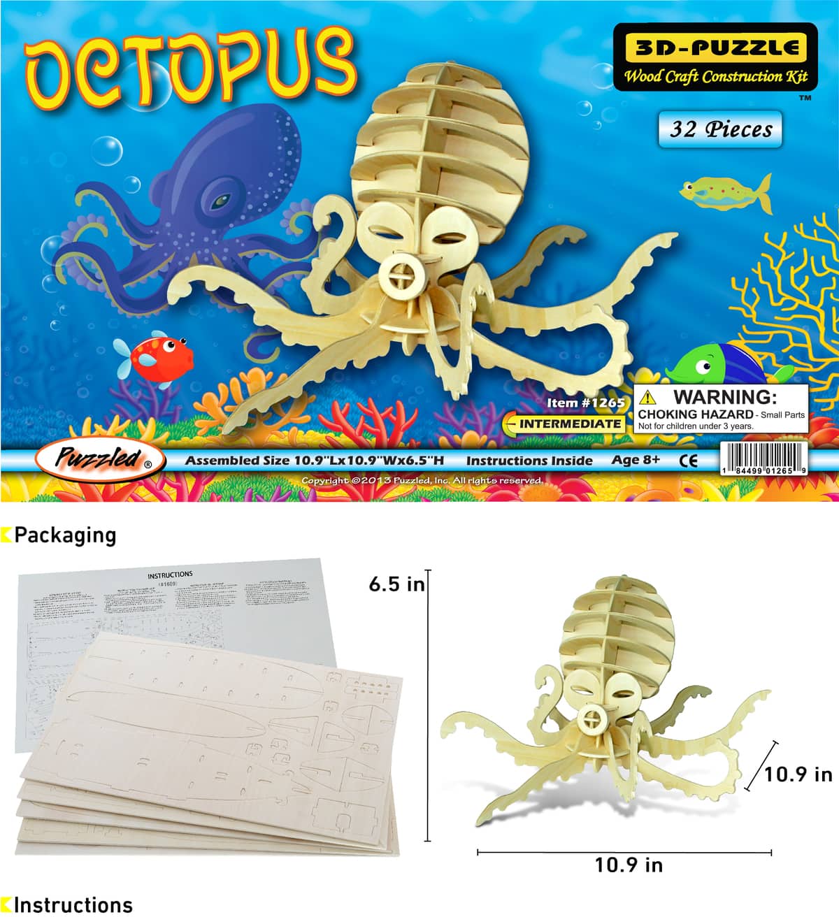 3D Octopus Puzzle: Wooden