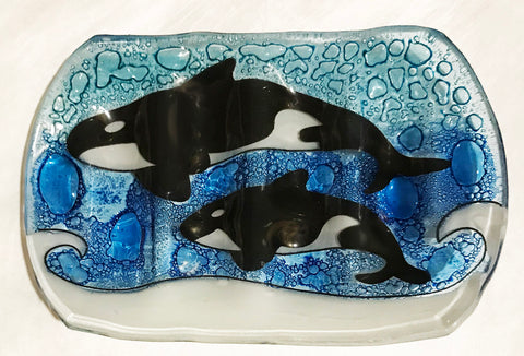 Orca: Mom & Calf Fused Wavy Glass Dish